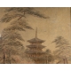 +PAGODA W LESIE, duży haft, Japonia, era era Meiji / Taisho.     