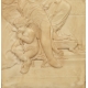 KOBIETA Z AMORKAMI, płaskorzeźba, alabaster, akademizm, Francja, XIX wiek. 