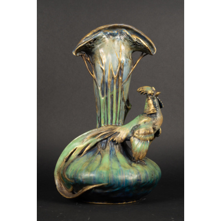 +Pheasant vase, Amphora, Austria, Art Nouveau, circa 1900.